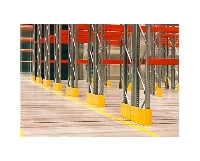 Törmäyssuoja 2-puoleisen kuormalavahyllyn päätyyn, RAL keltainen